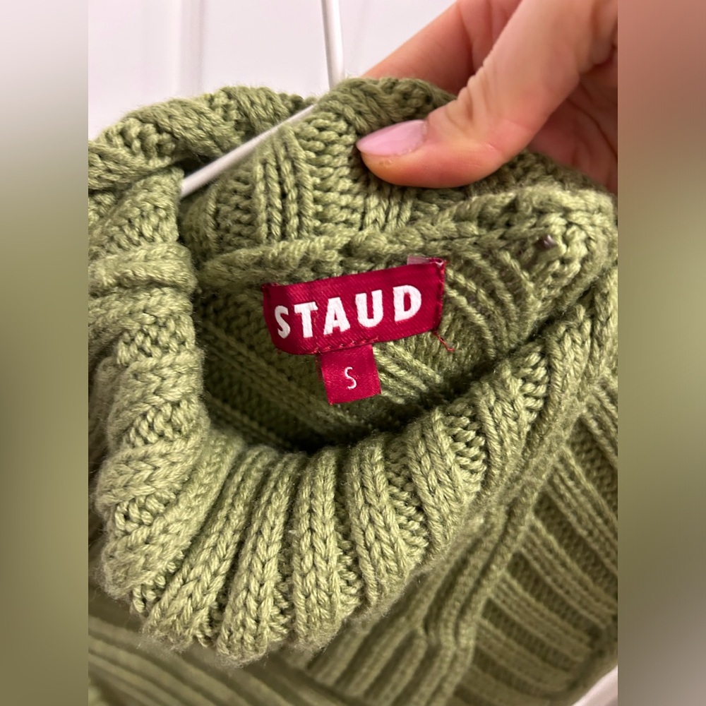 STAUD The Cary Dress in Fern Green Cowl Neck Sweater with Textured Knit - Picture 3 of 5